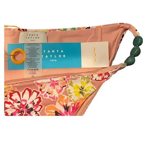 NWT Tanya Taylor Tia Bikini Bottom Floral Dahlia Beaded Hips Swim XS Pink Rose - Picture 9 of 12